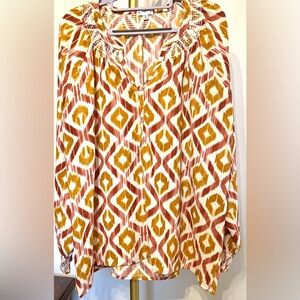 Wonderly  XL, Long Sleeve, Textured Top in Orange and Gold